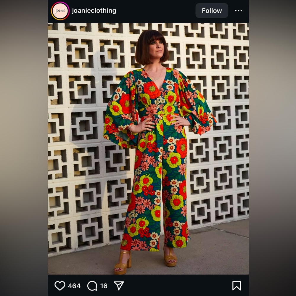 Vibrant Floral Wide-Leg Jumpsuit in Green & Orange - Picture 2 of 5